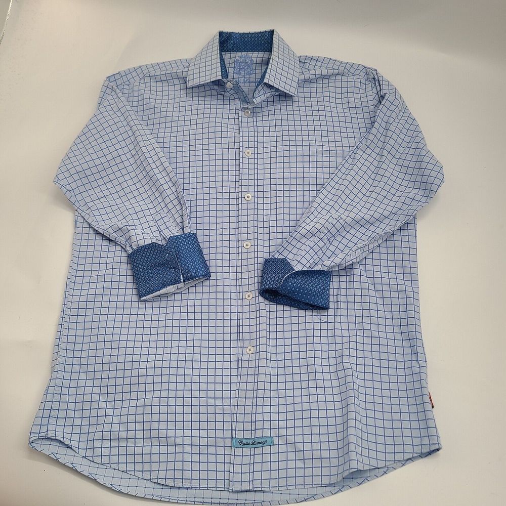 English Laundry Men's 16 1/2 32/33‎ Blue  Flip Cuff Long Sleeve Button Up Shirt - Picture 2 of 10